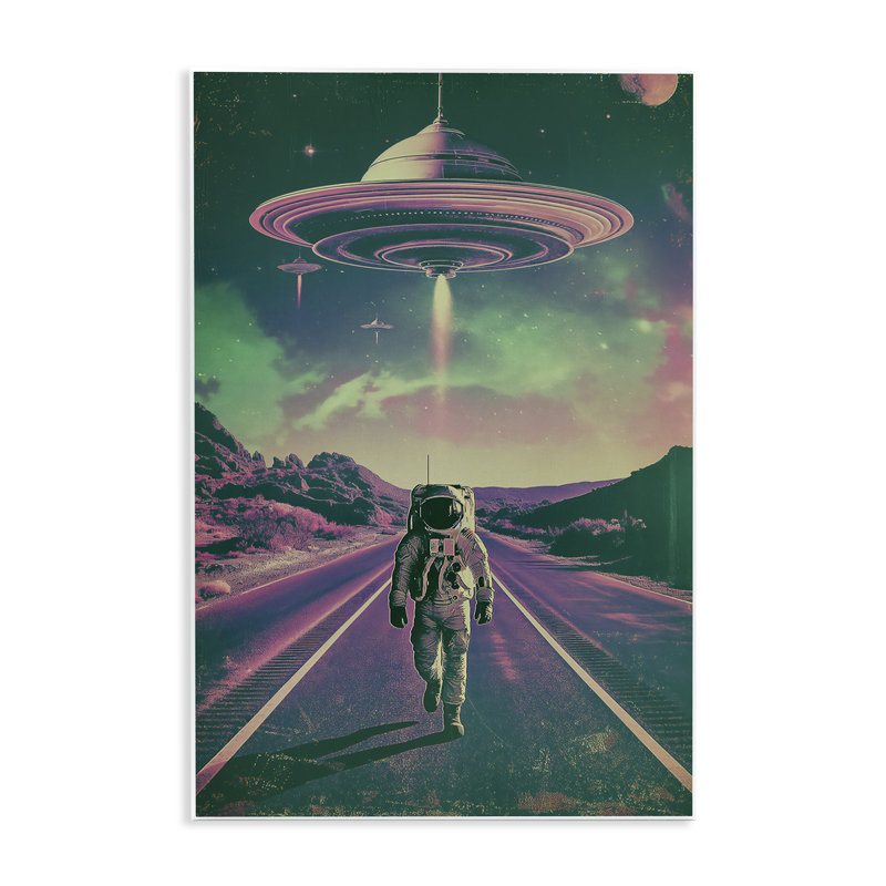 Astronaute avec plaque murale ovni, conception de Wumples, H 15 po x l 10 po