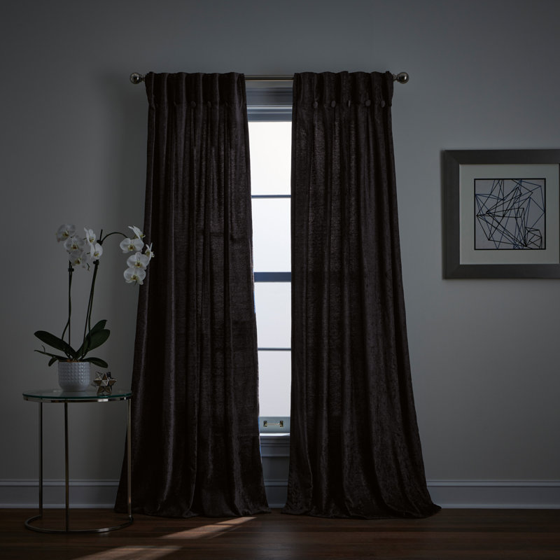 Black Polyester Room-Darkening Pleated 84" Window Curtains