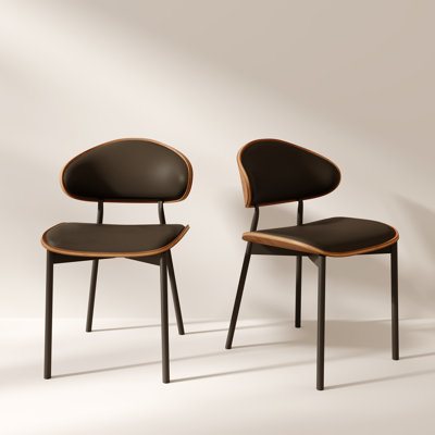 Leather Upholstered Side Dining Chairs Set Metal Frame (Set Of 2)