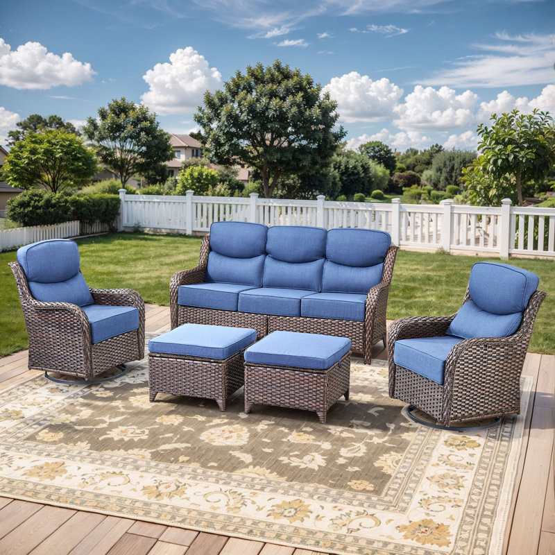 Wickes Haven 5-Person PE Wicker Outdoor Patio Conversation Set With 6" Thickness Cushions, Light Blue