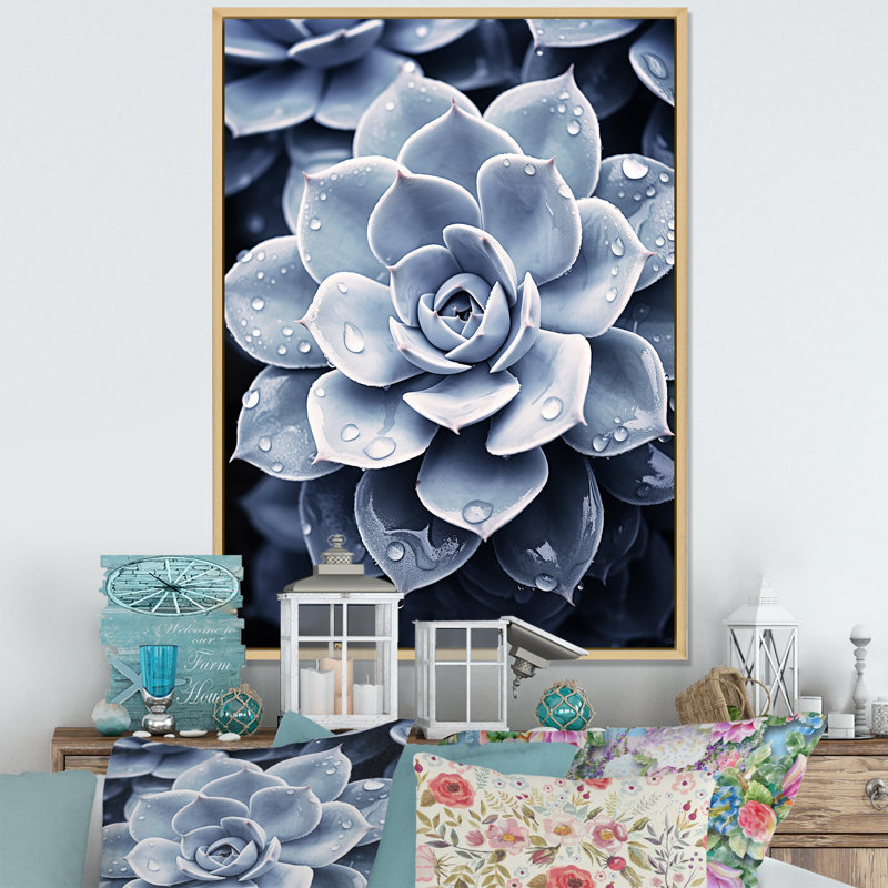 " Blue Succulent Bloom I ", Natural Floater Framed, 40" H x 30" W x 1.5" D