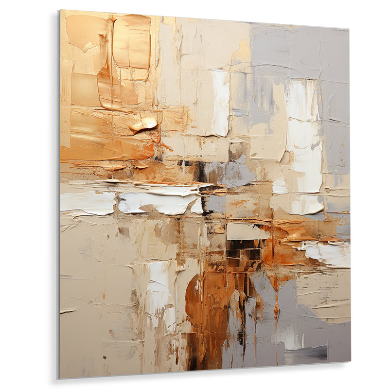 Collage géométrique beige sur fond gris II, H 20 po x l 12 po