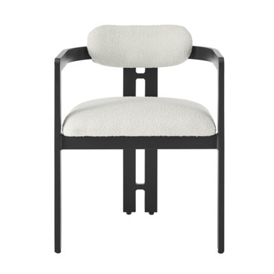 Chaise de salle à manger d'extérieur Aguilar avec coussin bouclé crème et structure en aluminium thermolaqué noir - ensemble de 2