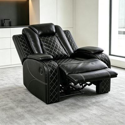 Power Reclining Leather Sectional Sofa for Home Theater, Electric Recliner Couch with Wireless Power, LED Ambient Lighting, Cup Holders & Storage, Air