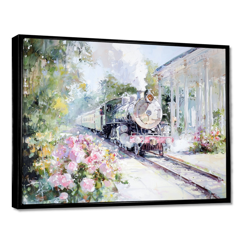 Trains, scène amusante de jardin excentrique II - train, art mural, H 30 po x l 40 po, Noir
