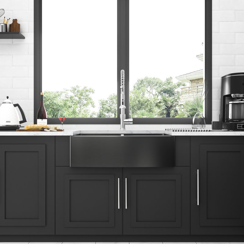 Évier de cuisine à double cuve en acier inoxydable noir 33 po x 21 po x 10 po Gunmetal avec fonction 50/50