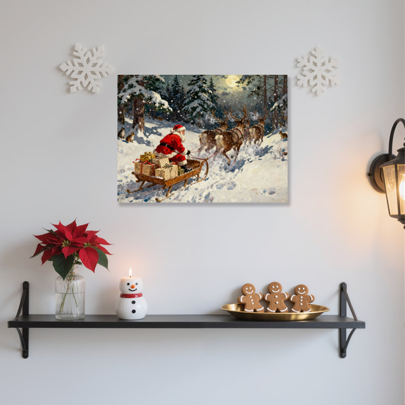 «Santa Reindeer Snow», art mural sur toile, H 20 po x l 30 po