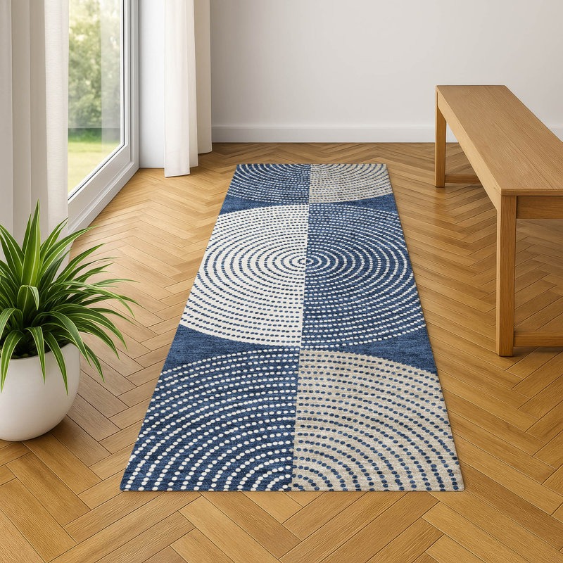 Premium Machine Washable Mayfield AMF2281 Geometric Rug, 2'3" x 7'6" Runner, Navy
