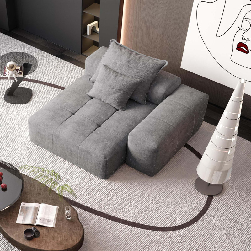 Modern DIY Combination Tufted Modular Sofa With 2 Pillows, Grey