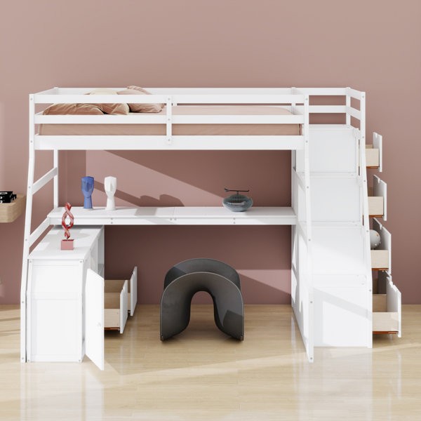 Ebern Designs Loft Bed With 7 Drawers 2 Shelves And Desk - Wayfair Canada