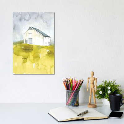 White Barn on Citron I 1 Piece Wrapped Canvas Painting