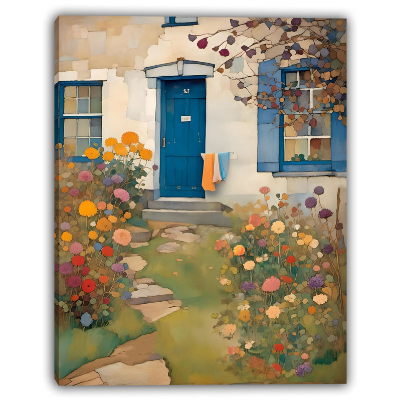 Rustic Blue Door Cottage - Art mural sur toile tendue, H 30 po x l 24 po x P 1,5 po