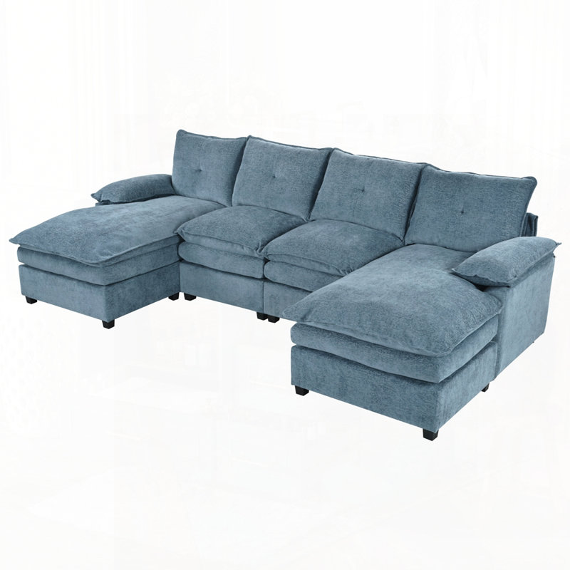 Canapé modulaire confortable en U en chenille pour espaces variés, Bleu