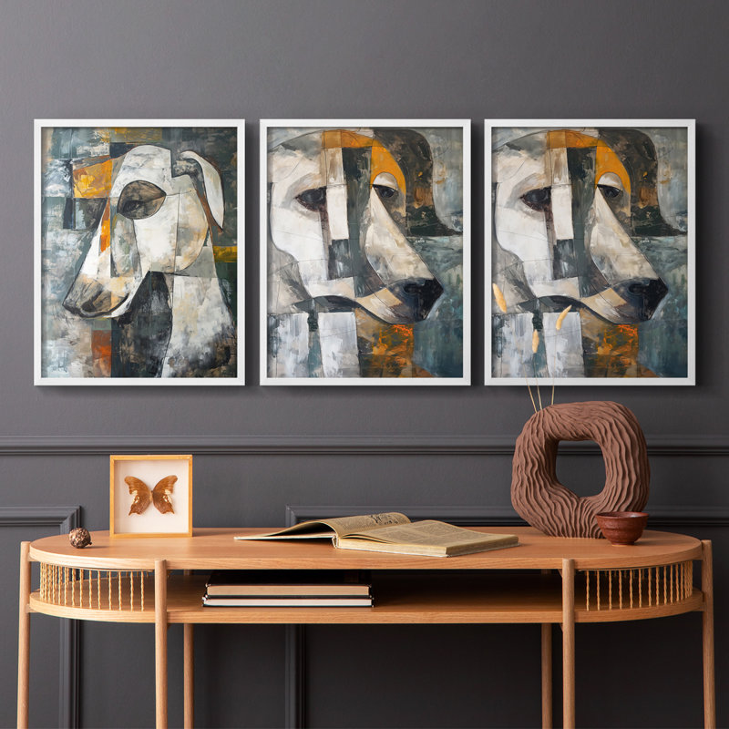 Abstact Cainine Series XLI - Ensemble de 3 estampes numériques encadrées - Prêt à être accroché