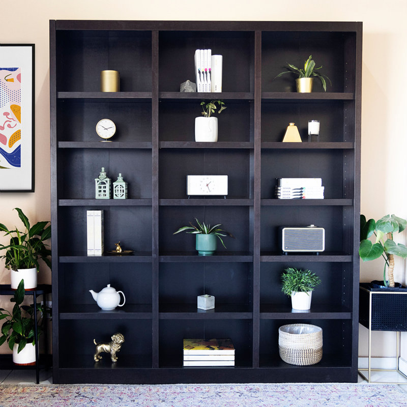 Aliette Triple Wide Wood Bookcase, 18 Bookshelf, 84 inch Tall Storage and Display Bookshelf for Home Office and Living Room