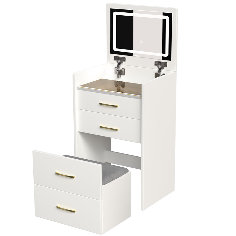 Coiffeuse 3 en 1 avec coussin confortable - Bureau blanc avec tiroirs, pour chambre à coucher, grand espace de rangement et siège