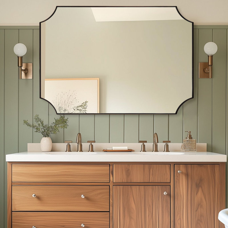 Miroir de salle de bain Tariro Cadre en acier inoxydable, 40 po x 30 po, Bronze brossé
