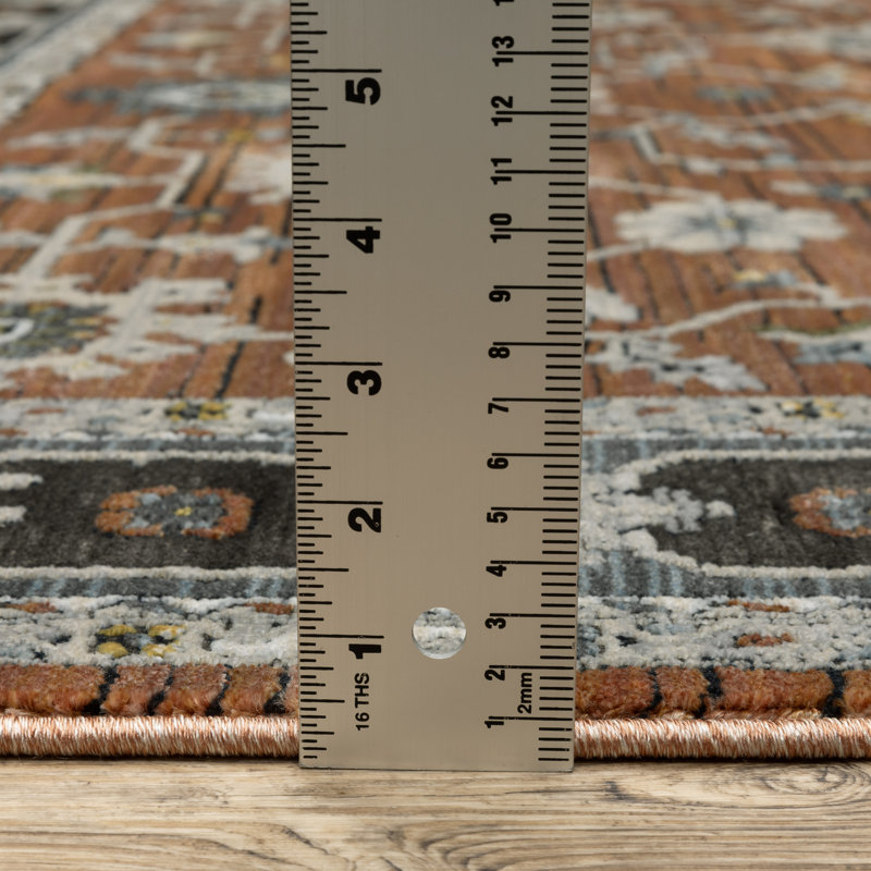 Tapis oriental rouille / gris à bordure Edgette, Rectangle 3 pi 3 po x 5 pi