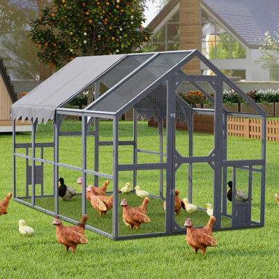 Grey Outdoor Chicken Run 110" With Upgrade Waterproofing, Walk - In For Pet Comfort, Two Convenient Small Access Doors, Secure Wire Mesh, 56.54Ft Playground Playpen Removable Waterproof Cover, Style