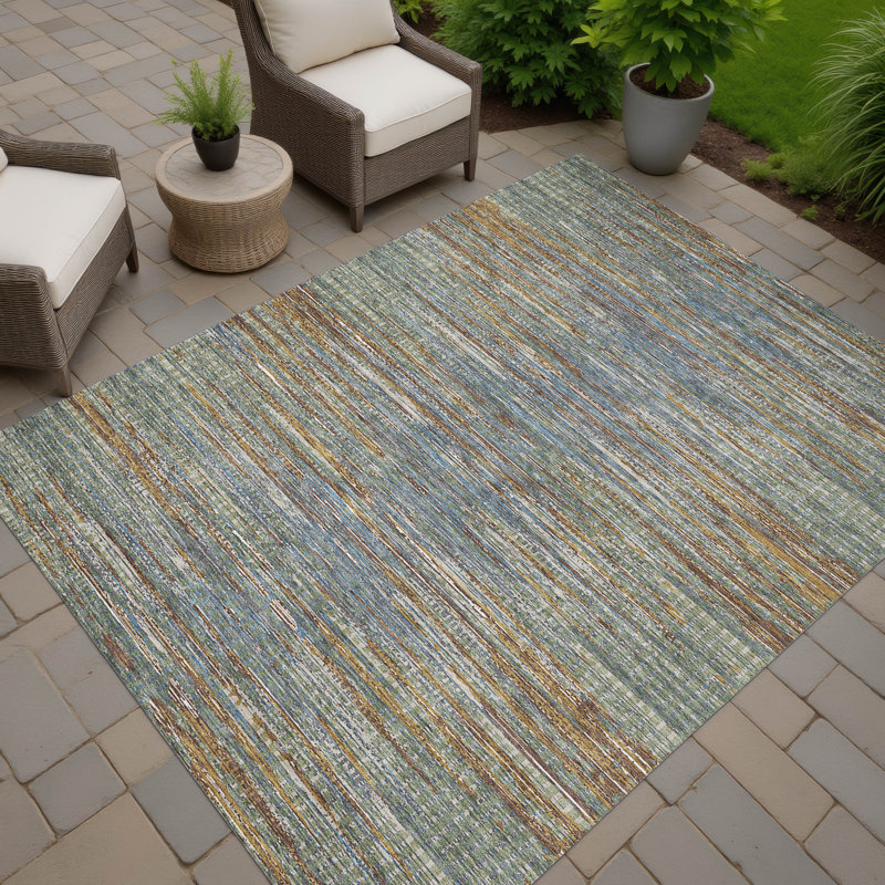 Machine Washable Indoor/Outdoor Chantille ACN2642 Abstract Rug, Basil, 5' x 7'6"