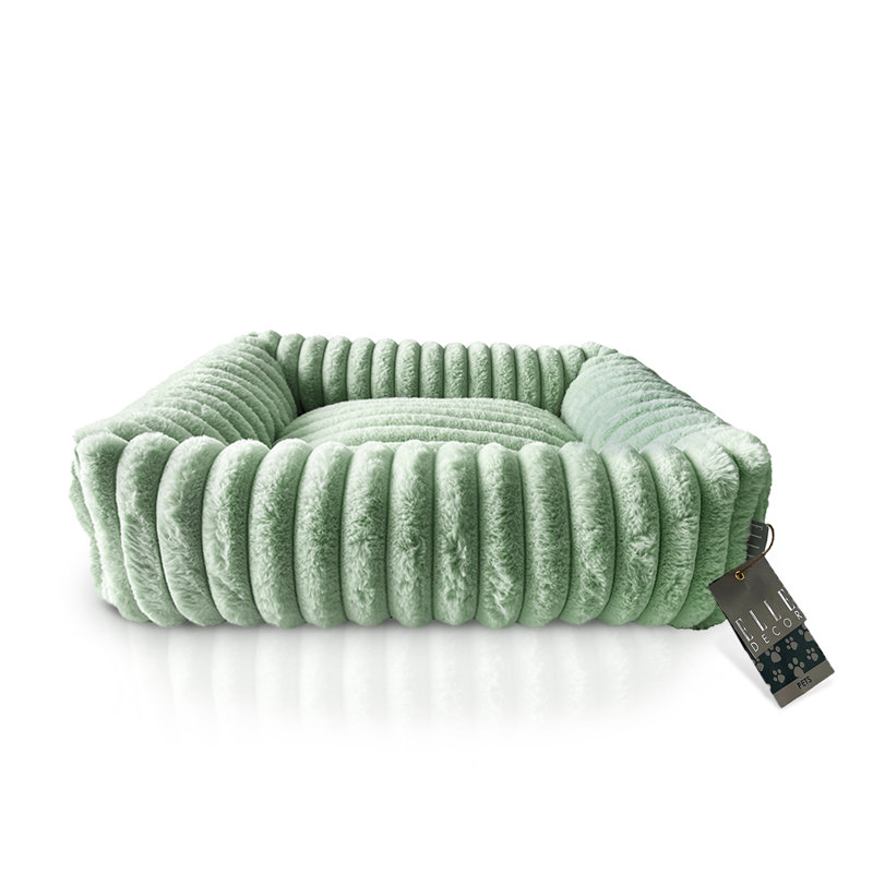 Lit carrée moelleux pour animaux de compagnie Elle Décor Ivory, lit élégant et confortable pour chiens et chats, Vert