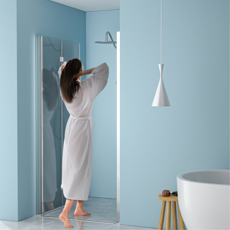 Porte de douche pliante l 32 po x H 72 po haute performance 32 po x 72 po avec verre trempé pour un look impeccable