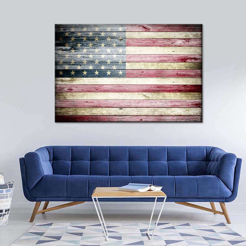 Drapeau américain en bois, drapeau américain, reproduction sur toile, H 8 po x l 12 po x P 1 po