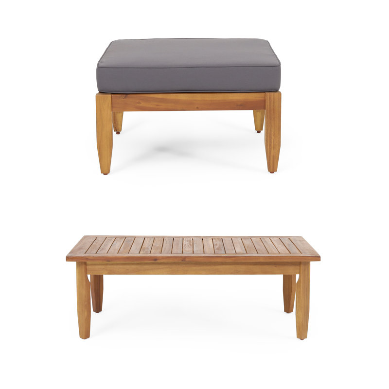 Ensemble de mobilier d'extérieur pour patio, table basse et repose-pieds, structure en bois et coussin gris foncé