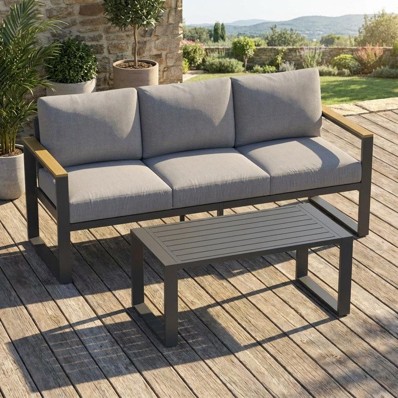 Ensemble de conversation à 3 places pour canapé et table basse en aluminium, ensemble de conversation avec coussins épais pour jardin