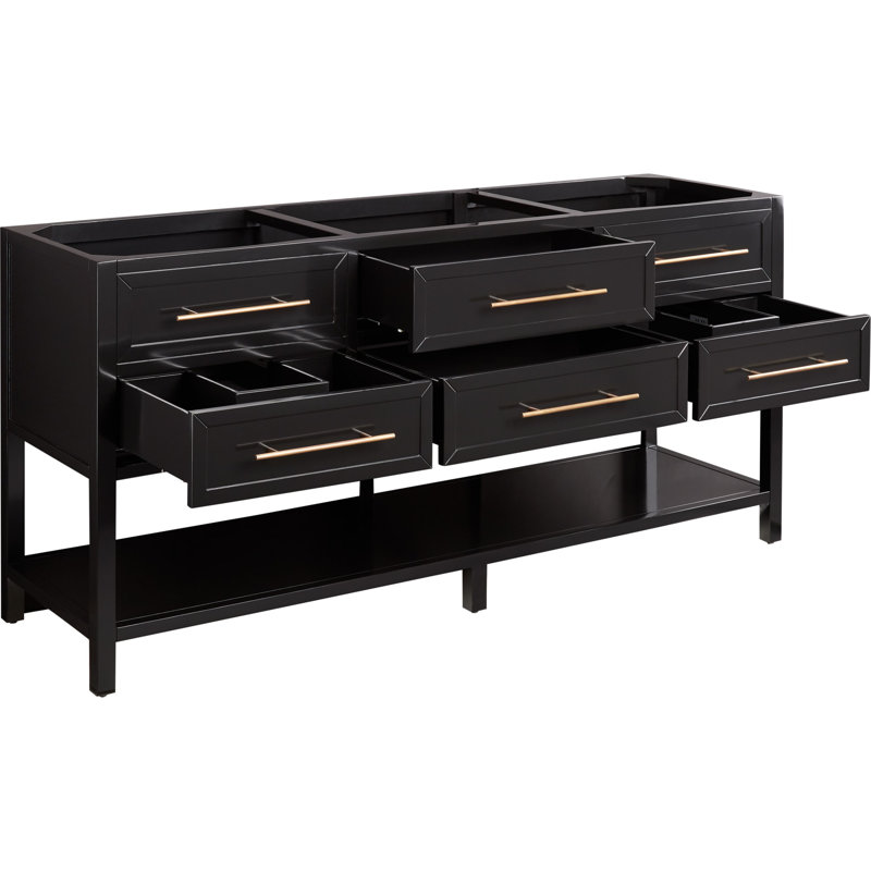 72" Robertson Double Bathroom Vanity Set with Rectangular Undermount Sinks, Feathered White Quartz, Single-Hole Centered