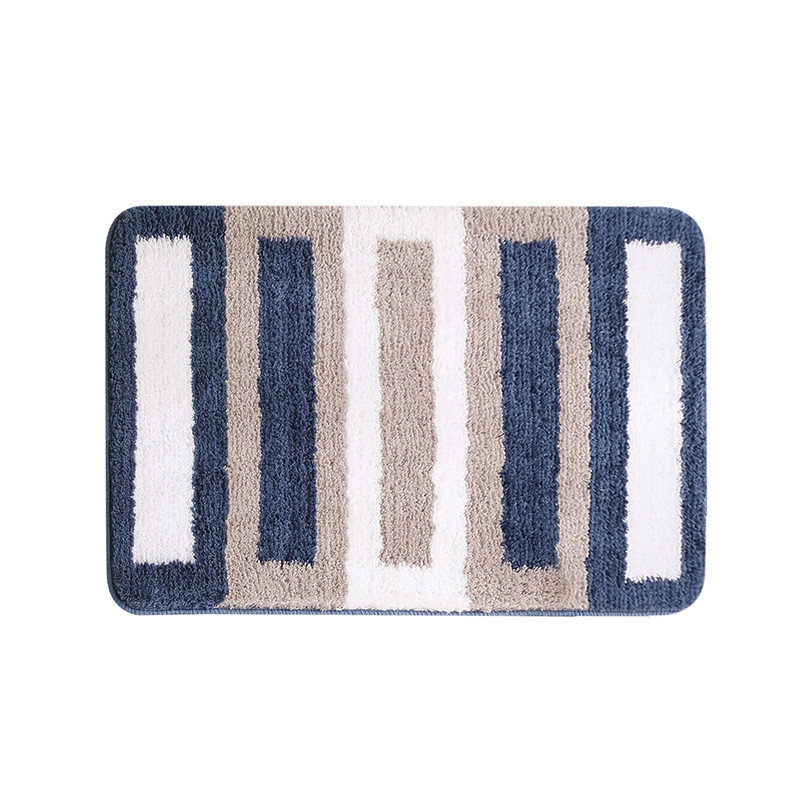 Tapis rayé en microfibre à rayures, lavable et antidérapant, bleu, Rectangle 2 pi 8 po x 1 pi 8 po