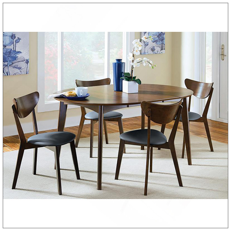 Chaises de salle à manger Mid-Century modernes en noyer foncé et simili cuir noir, ensemble de 2 sièges confortables et élégants