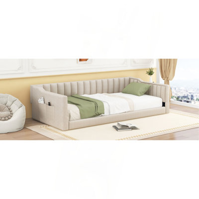 Lit de repos simple simple TG et pochette de rangement latérale beige