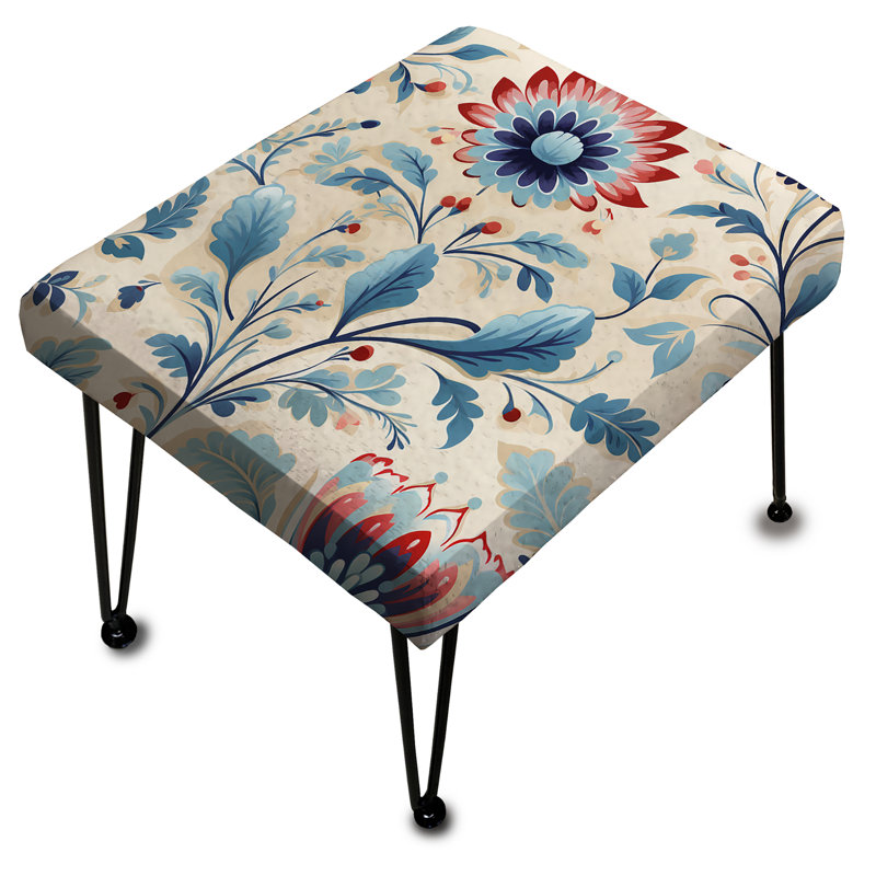 Fleurs florales de minimalisme rétro bleu - repose-pieds rectangulaire botanique