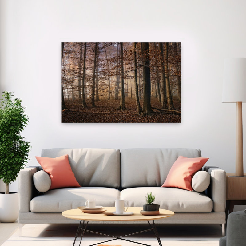 Forêt d'automne brumeuse, tableau mural rustique et paisible représentant une forêt d'automne brumeuse, H 40 po x l 60 po