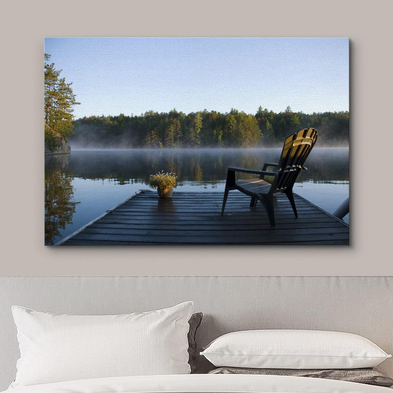 Vue sur le lac à l'aube, impression zen multicolore sur toile