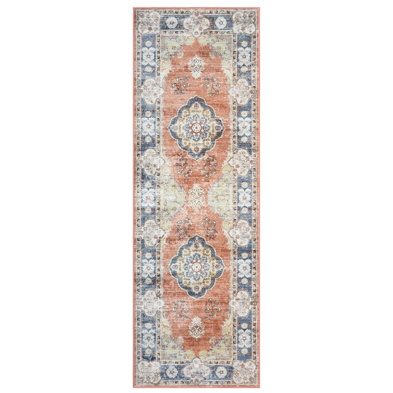 Boho Vintage Traditional Area-Rug, Indoor Floral Carpet for Bedroom, Living Room, Runner 2' x 6'
