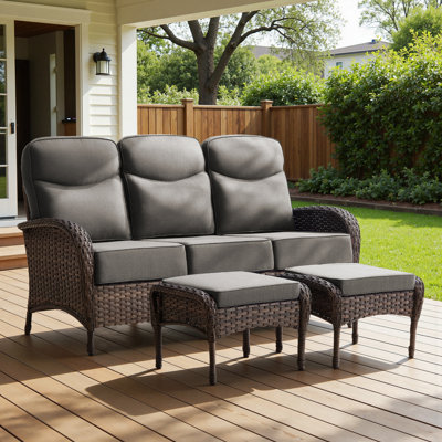 Alakai 3-Piece Outdoor Wicker Crescent Backrest Sofa Set With Ottomans