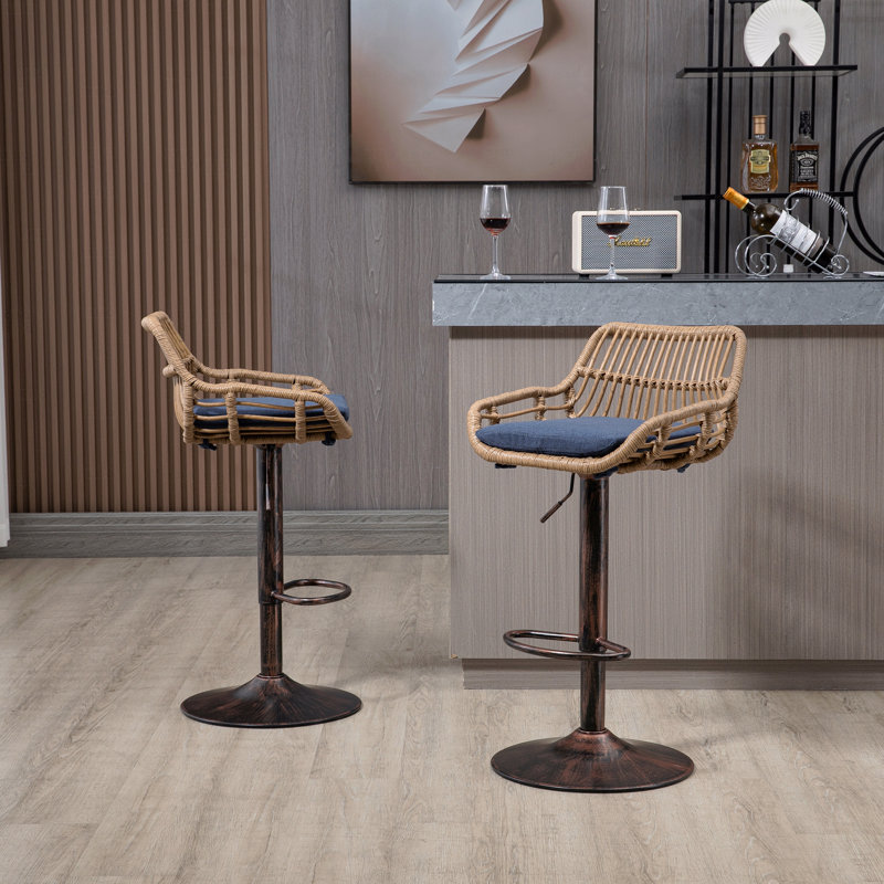 Tabourets de bar pivotants de style moderne (ensemble de 2) chaises à hauteur de comptoir réglable avec repose-pieds, Bleu