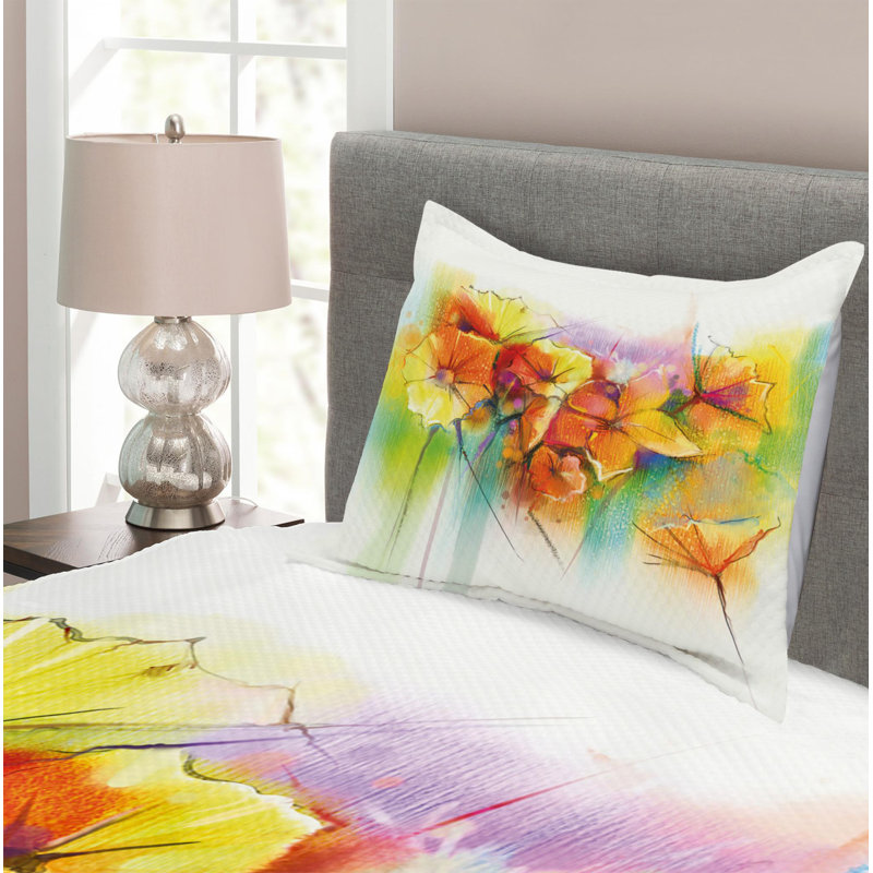 Flower Farmhouse / Country Polyester Coverlet, Twin Coverlet + 1 Sham