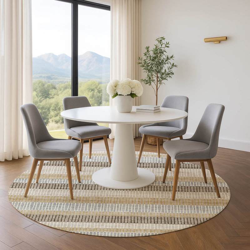 Premium Machine Washable Ariel AMF2008 Stripes Rug, Round 8'