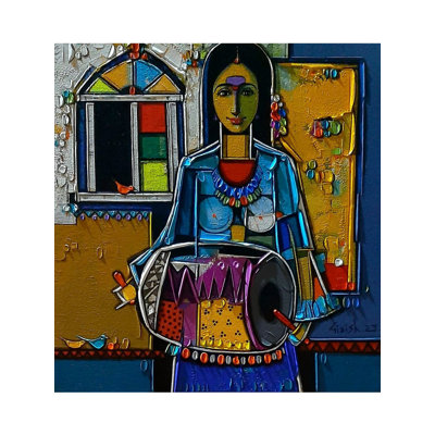 Lady Drummer | Acrylique sur toile | Peinture de Girish Adannavar
