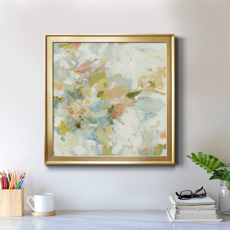 " FLORAL BLUSH II " Painting Print, 16" H x 16" W x 1" D, Walnut Framed