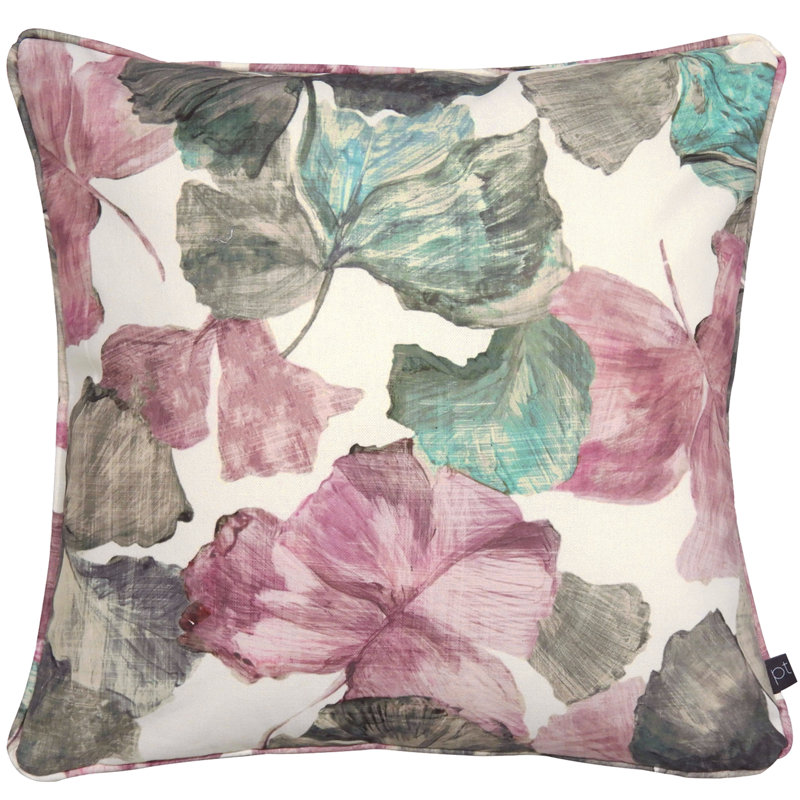 Conway Floral Square Throw Cushion, Feather, Yellow/Grey/Brown