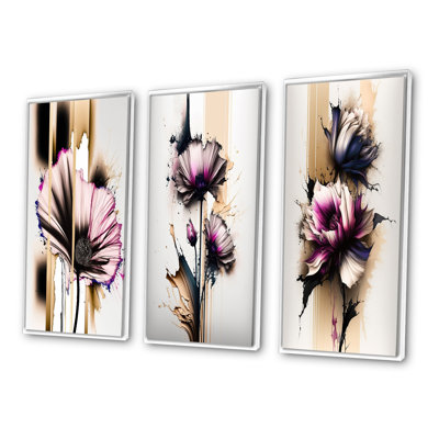 " Pink Gerbera Flower On Abstract Fusion " 3 - Pieces
