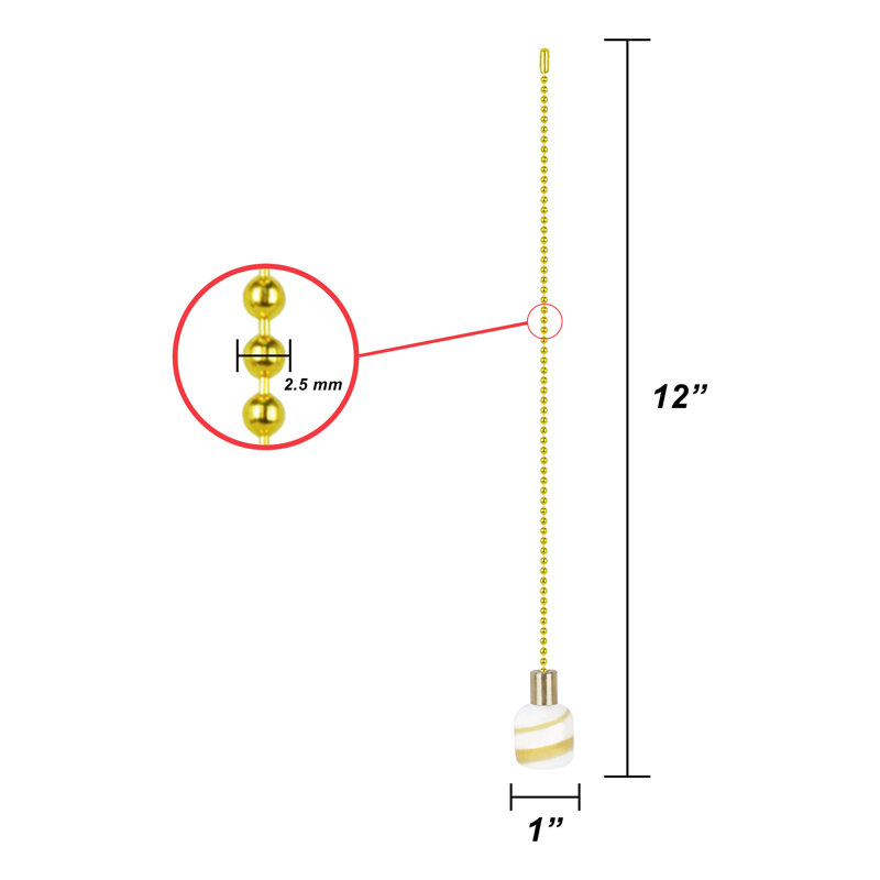Aspen Creative 20509-11, 12" Cream With Yellow Line Glass Knob With Pull Chain In Copper