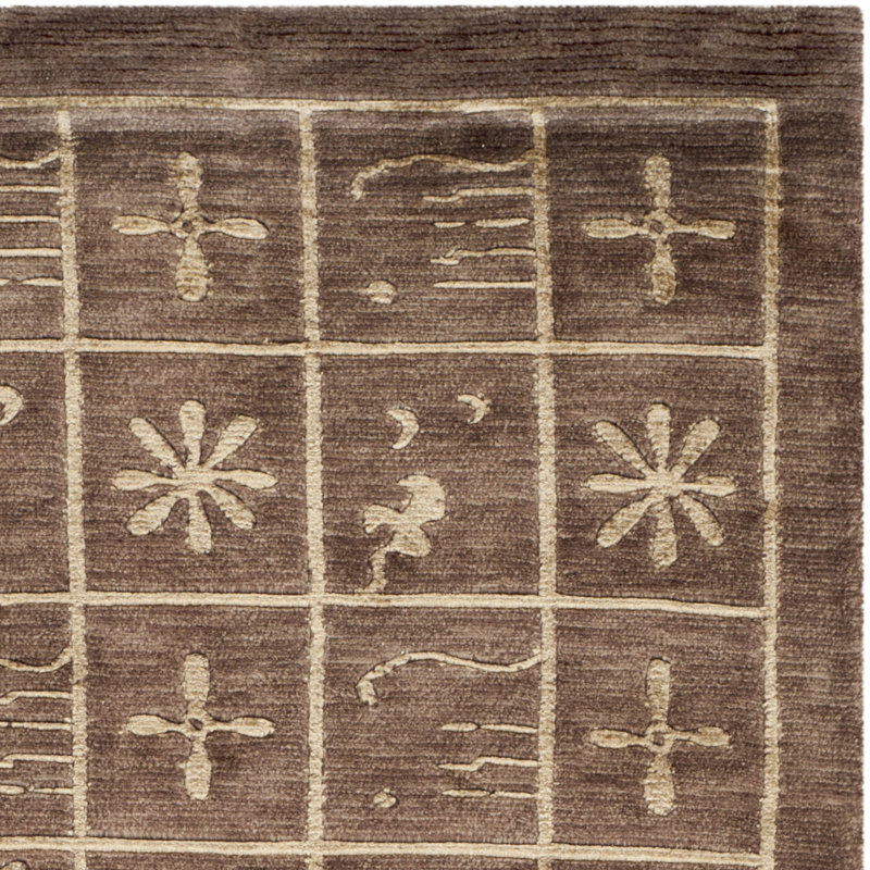 Tibetan Plum Pictogram Brown Area Rug, Runner 2'6" x 12'