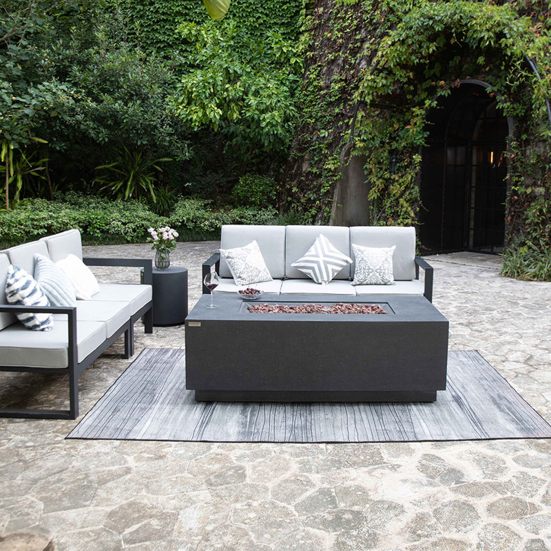 Andes Rectangle Concrete Propane Smokeless Fire Pit Table with Hidden Fuel Tank, Dark Gray