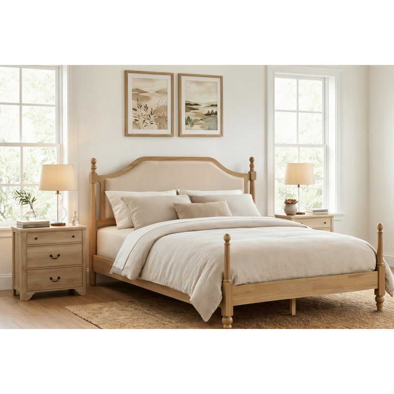 3 Piece Bedroom Set, Queen Size Wood Platform Bed Frame & Set Of 2 Nightstands With Large Drawers, Oak