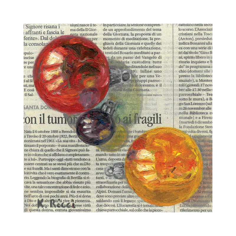 New Year Balls On Newspaper by Katia Ricci - Gallery-Wrapped Canvas Giclée on Canvas, 45.72 cm H x 45.72 cm W, Wrapped Canvas
